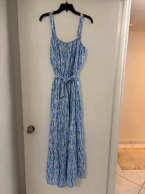 INC International Concepts Blue and White Striped Tie-Waist Maxi Dress